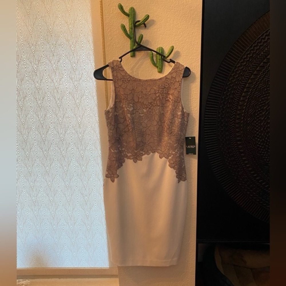 Ralph Lauren ivory midi dress with gray/purple lace